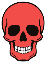 Fototapeta premium Stylized red human skull illustration with black eye sockets and teeth a danger warning symbol