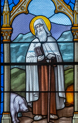 Obraz premium Stained glass (19th century) of Saint Antony the Great or the Hermit (251-356). Saint of the Roman Catholic Church.
