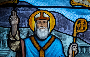 Stained glass (19th century) of Saint Just. Catholic saint.