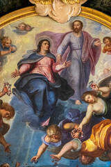 Naklejka premium Painting (19th century) of Mary and Jesus in heaven.