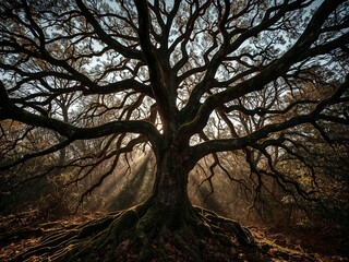 Ancient tree with roots of light