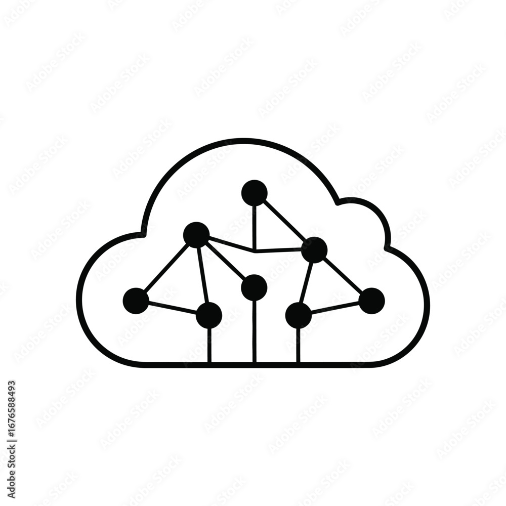 Poster digital cloud network: a simplified line illustration showcases the cloud concept interconnected by 