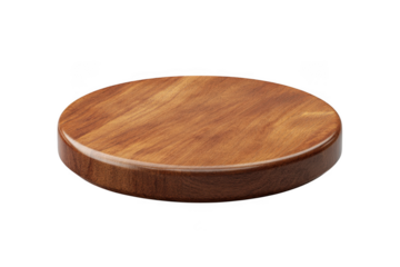 Round wooden tray serving platter food display stand product photography mockup kitchenware isolated on transparent background