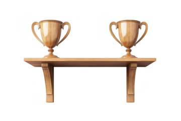Two wooden trophies on a shelf award ceremony prize celebration victory achievement success competition reward decorative isolated on transparent background