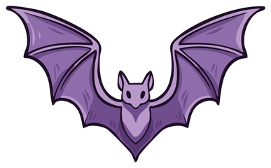 Obraz premium Cartoon illustration of a purple bat with detailed wings and an adorable face on a white background.