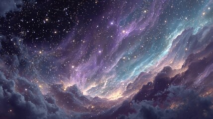 Celestial event in the cosmos outer space digital art nebulous environment wide-angle view dreamy concept