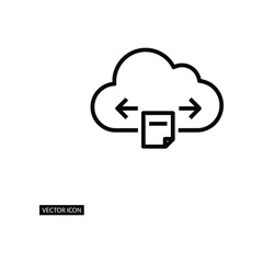 Cloud Data Synchronization: A crisp vector illustration showcases data transfer with a cloud and a file document. Perfectly illustrating the concepts of data transfer.