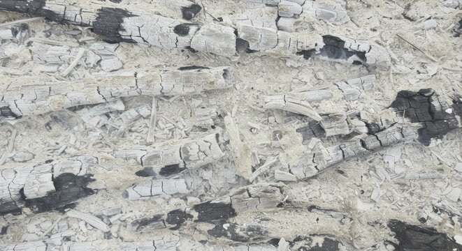 Close-up of gray ash wood marked &ldquo;akk,&rdquo; with burning white bark and charcoal wood in the background.
