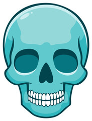 Fototapeta premium Aquatic Skull Cartoon Illustration, Teal Anatomy Head, Halloween Decoration, Death Motif, Graphic Design