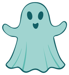 Obraz premium Cute Teal Ghost Spreading Arms Friendly Cartoon Character Halloween Spooky Spirit Vector