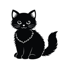 Adorable Black Kitten Silhouette: Cute Cartoon Pet Illustration, Happy Mood