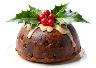 Festive Christmas Pudding Adorned with Holly and Berries a Timeless Holiday Treat Bringing Warmth and Joy to Celebrations