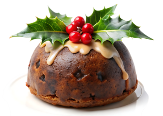 Festive Christmas Pudding Adorned with Holly and Berries a Timeless Holiday Treat Bringing Warmth and Joy to Celebrations