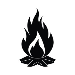 Black and white stylized campfire icon graphic design element illustration