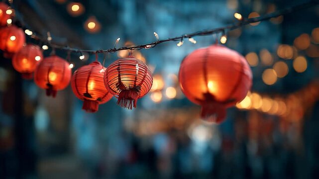Glowing red Chinese lantern decoration for magical new year festival