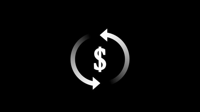 dollar refund icon, currency exchange icon animation. money animated icon, rotation arrow recharge with dollar, 4k video.