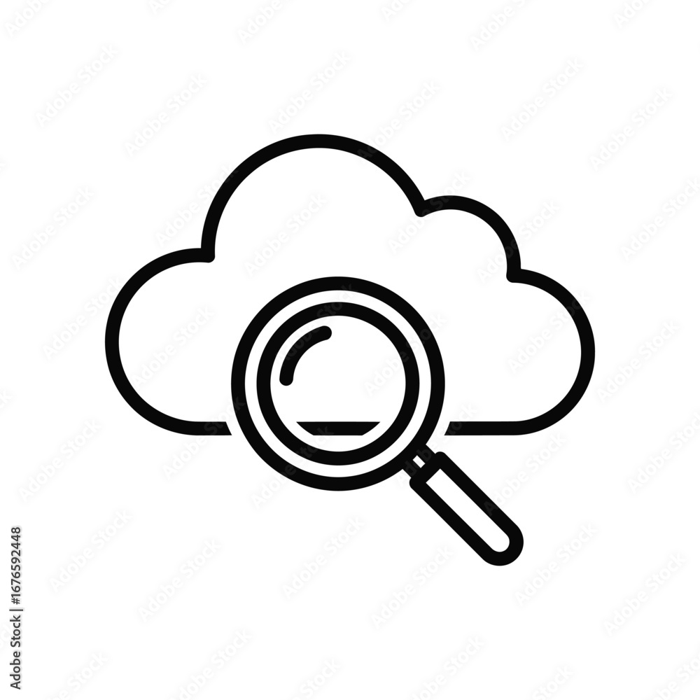 Poster cloud computing search: a clean, illustrative icon embodies the search function within cloud computi