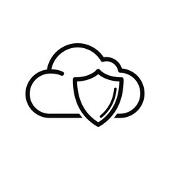 Fototapeta premium Secure Cloud Storage Concept: A bold, graphic illustration of a cloud icon paired with a sturdy shield, symbolizing secure data storage and protection within a digital cloud environment.