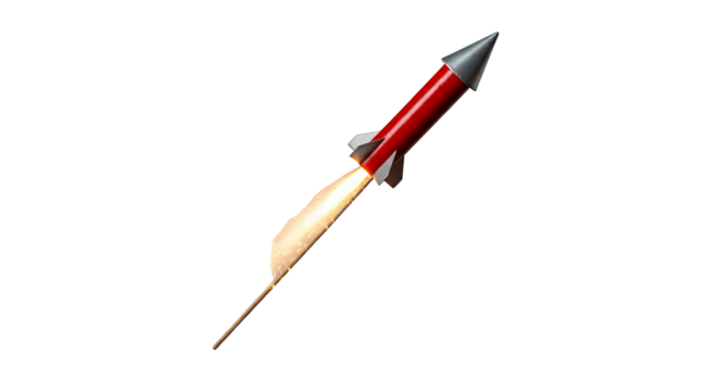 Red Rocket Taking Off Isolated Black Background