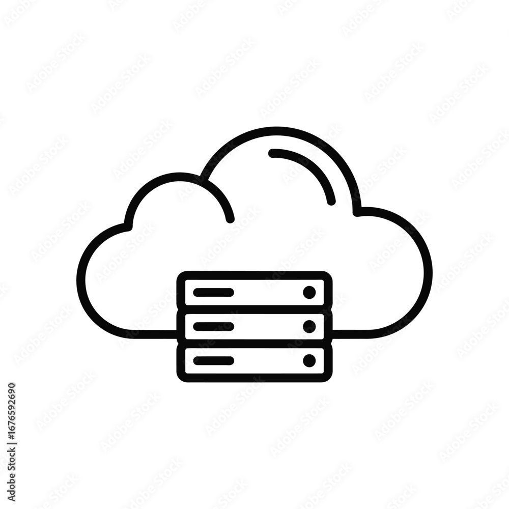 Poster cloud storage server: a simple illustration of a cloud encompassing a data server, symbolizing moder