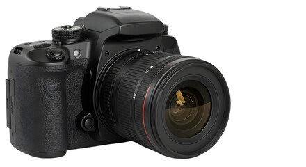 Fototapeta premium Professional DSLR camera with a large lens, showcasing detailed design and features for photography enthusiasts