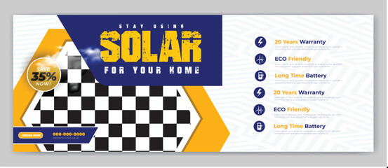 Solar energy panel and power saving Facebook cover or social media banner design