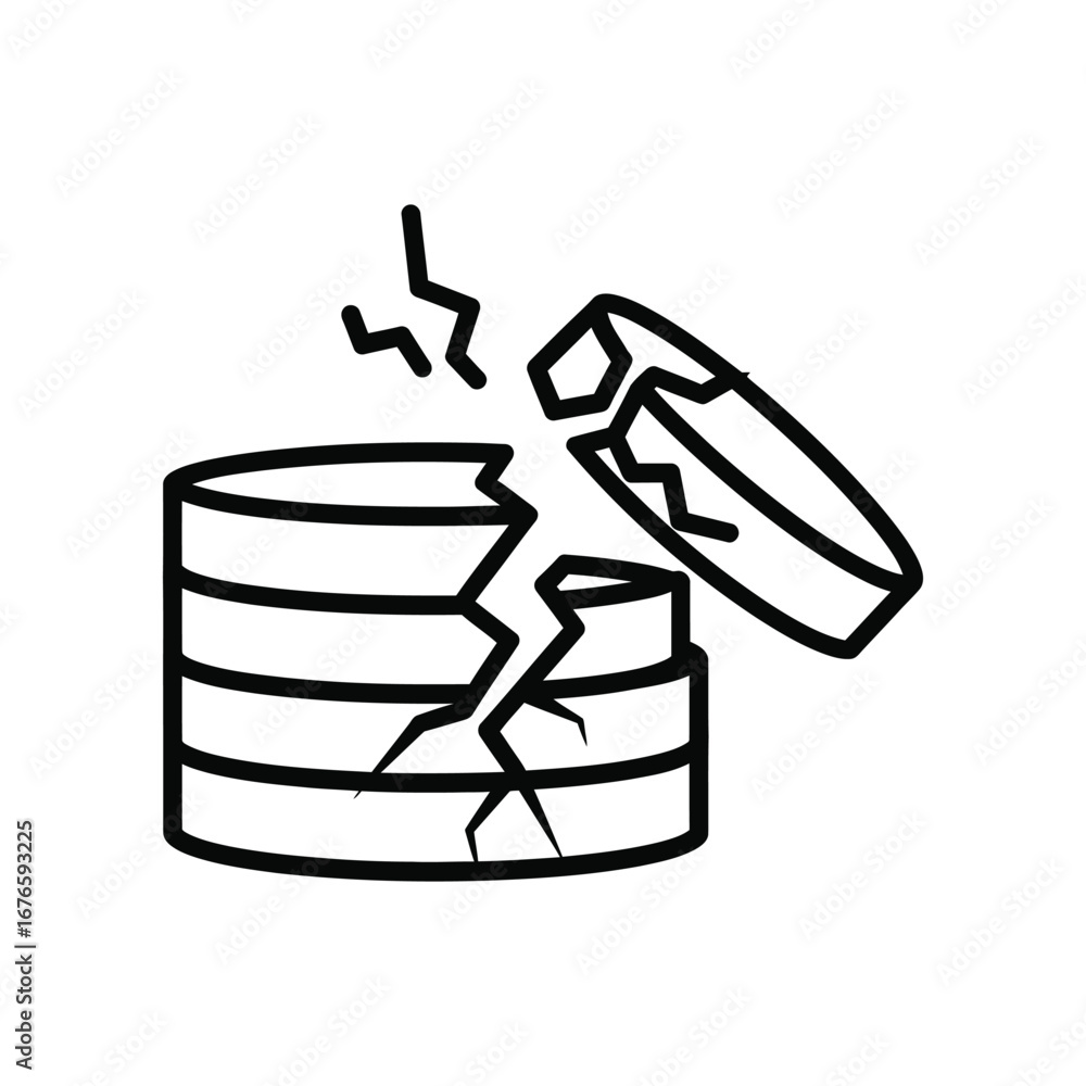 Poster broken server icon: a symbolic illustration of a shattered server icon, representing data corruption