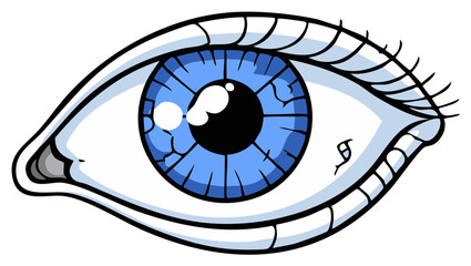 Human Eye Illustration Blue Iris Black Pupil Eyelashes Cartoon Style Vision Detailed Anatomy Medical Organ