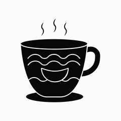 Ocean Latte Cup Silhouette – Laughing Face Vector Illustration.
