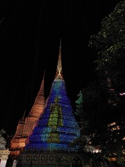 Phra Maha Chedi of 4 Kings in Wat Pho temple under the illumination show