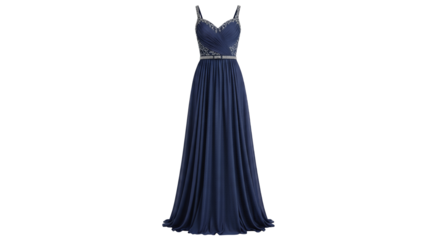 Elegant Navy Blue Formal Gown with Embellished Bodice Design