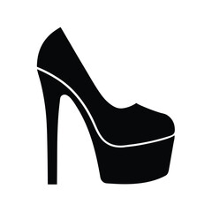 Elegant Black High Heel Platform Shoe Silhouette Icon Graphic Design