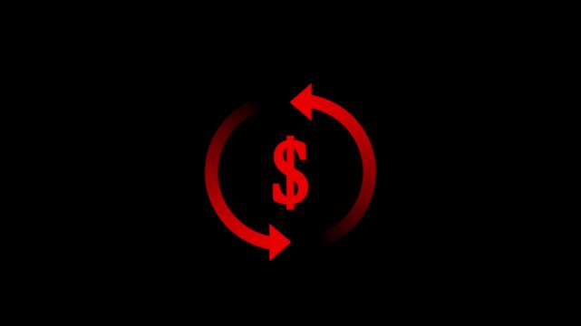 dollar refund icon, currency exchange icon animation. money animated icon, rotation arrow recharge with dollar, 4k video.