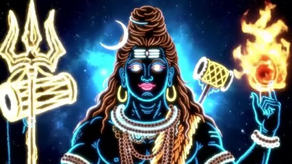 Neon Shiva Hindu God Art. (1)