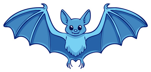 Fototapeta premium Cute blue cartoon bat flying with spread wings and a friendly smile