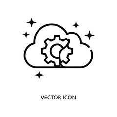 Cloud Computing Icon: A sleek vector icon depicts a stylized cloud embracing a gear, symbolizing cloud computing and technological innovation. Sparkling elements complete the visual narrative.