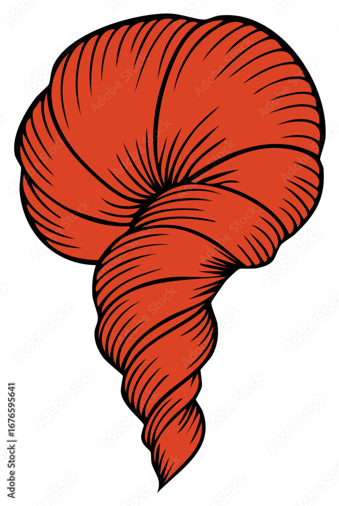 Aufkleber bold orange red abstract swirling shape with intricate linear detail and dynamic flow