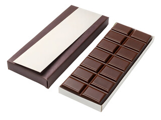 Dark Brown Chocolate Bar in Simple Packaging with Blank White Label Isolated on a transparent background