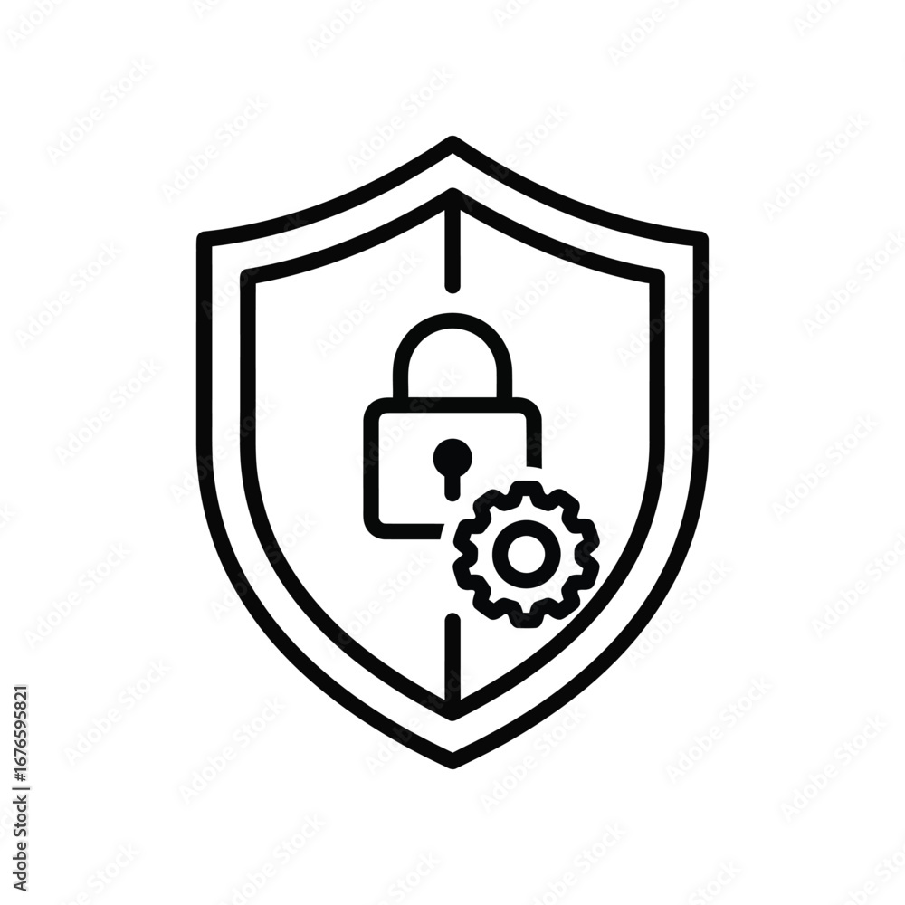 Poster digital shield: a digital shield image embodies a symbol of security, it contains a lock and a gear 
