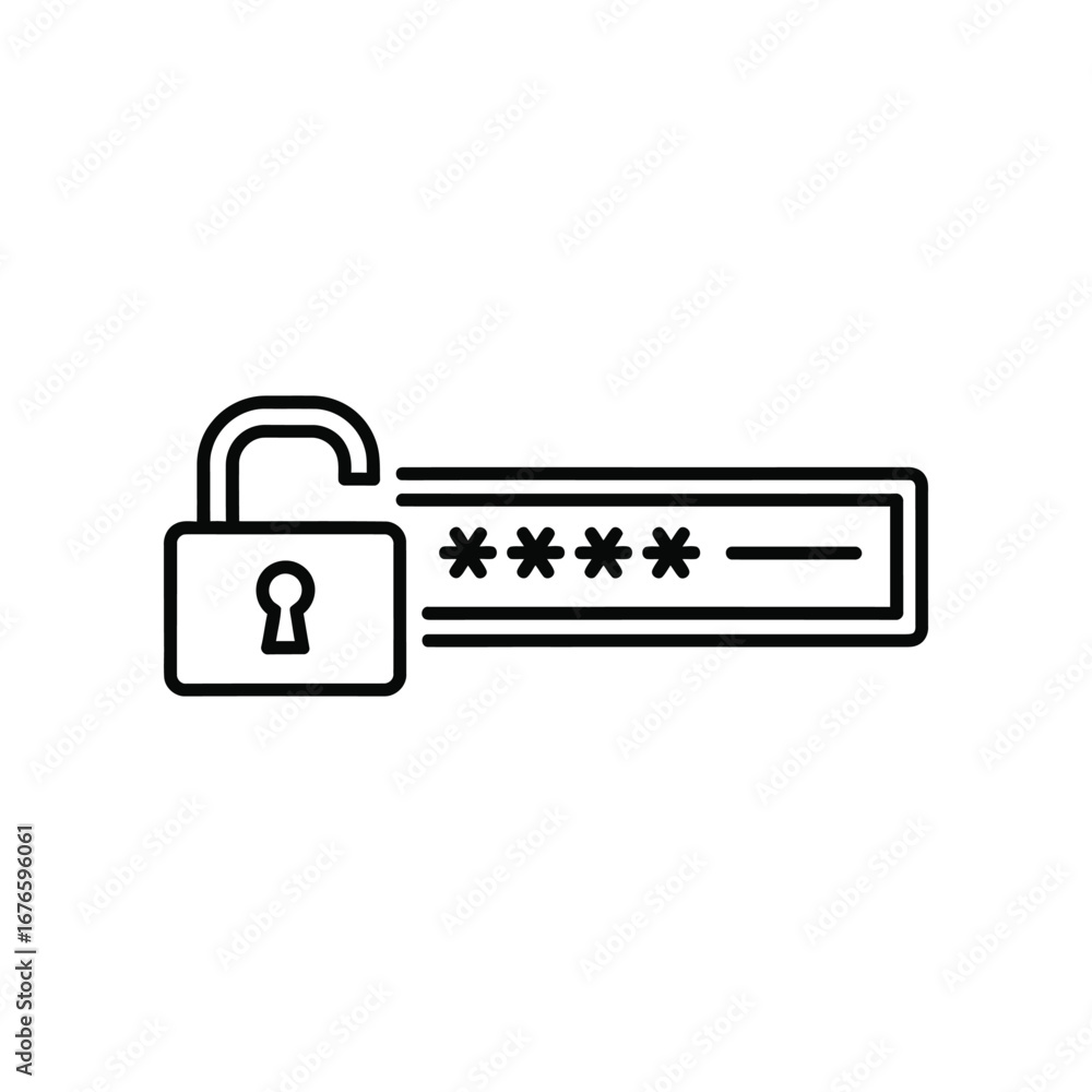 Poster unlocking password protection: an illustrative depiction of a padlock unlocking a password bar, perf