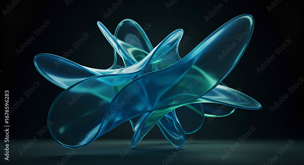 Poster elegant 3d rendered transparent abstract shape with gradient blue colors
