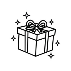 Gift Box Icon: An illustrative gift box with a perfectly tied bow, surrounded by radiating sparkles, suggesting joy and excitement for gifting.
