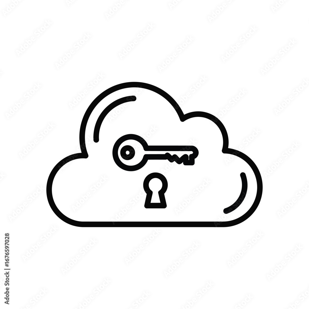 Poster cloud key: simple yet powerful illustration of a key safeguarding a cloud, symbolizing secure storag