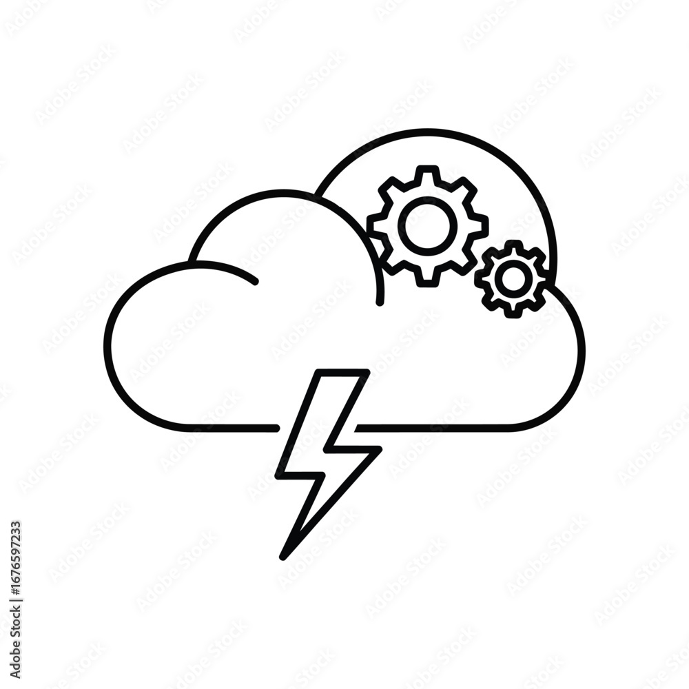 Poster cloud technology: a symbolic representation of cloud technology, featuring a stylized cloud, gears, 