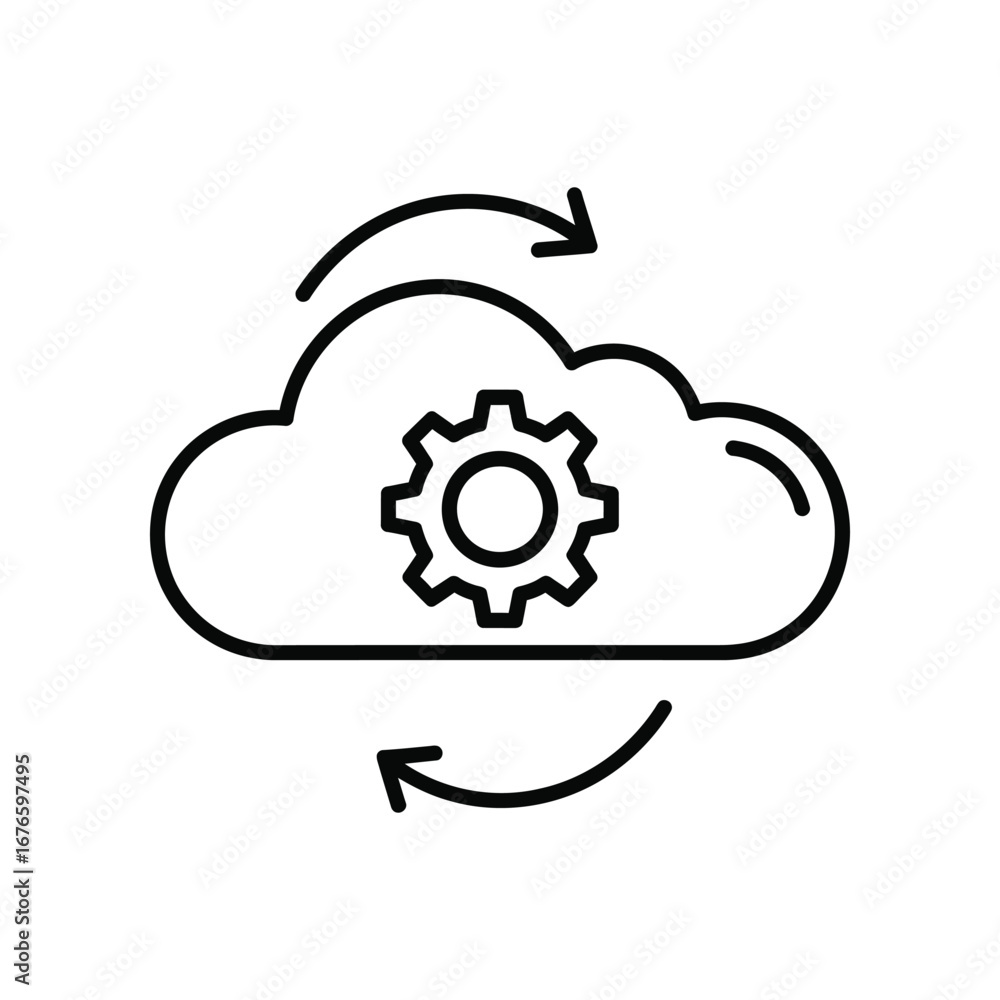 Poster cloud technology with gears: a digital illustration of a cloud with a gear in the center and circula