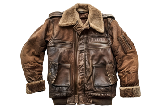 Brown Leather Jacket with Fur Collar Warm Winter Fashion Apparel