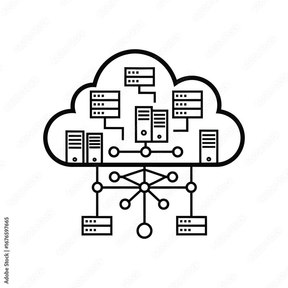 Poster digital cloud data network: an illustrative view of a digital cloud network, showcasing intricate se