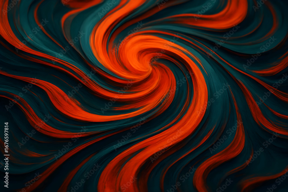 Poster vibrant red and yellow abstract swirl with a fiery vortex and artistic light pattern on a flowing cu