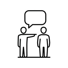 Communicating Dialogue: A minimalist black and white illustration depicting two individuals engaged in a dialogue.