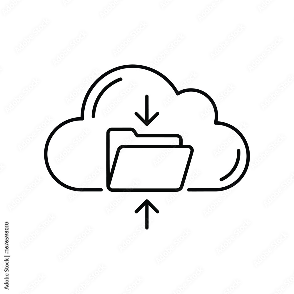 Poster cloud data download: a digital graphic of a cloud hosting a folder with an arrow pointing down symbo